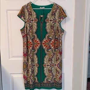 2x green paisley shift dress stretch